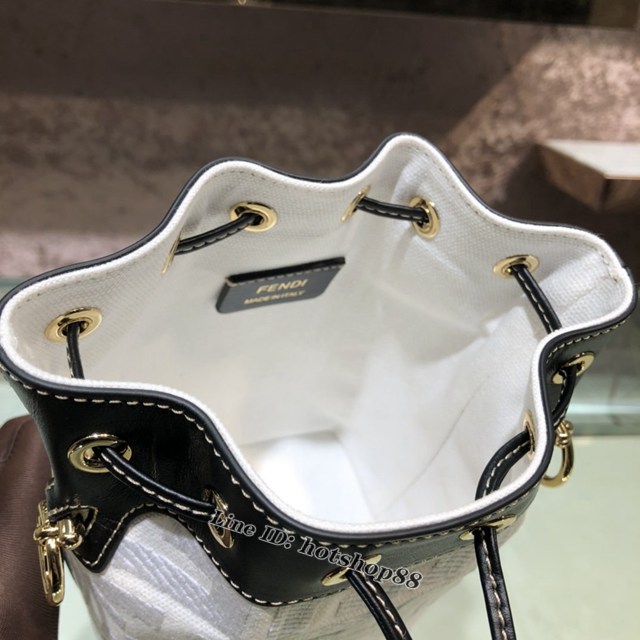 FENDI专柜精品包包 芬迪2020火爆新款肩背水桶女包 Fendi8066白色牛仔布刺繡FF LOGO水桶包 fdzg2387